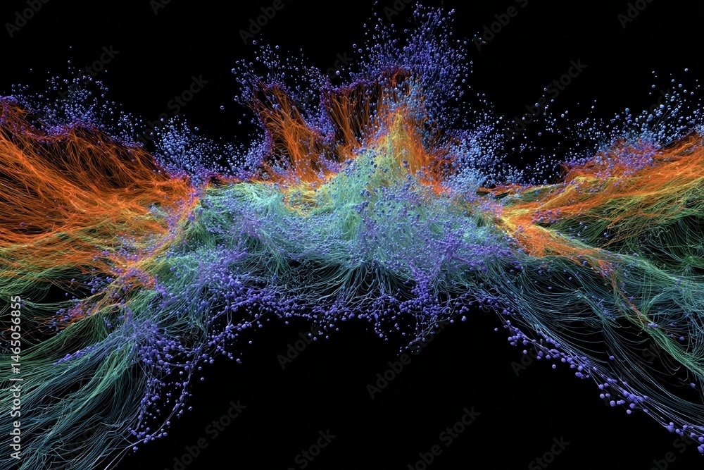 Poster https://s.mj.run/kj4wuf9cztg generative fractal visualization, glowing colorful iridescent threads a