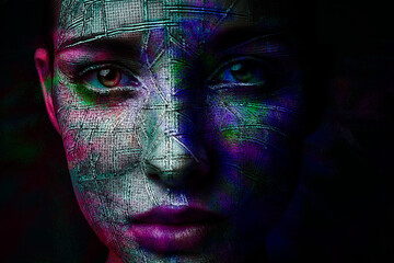 Generated image, Gesicht bunt, Hintergrund , fantasievoll