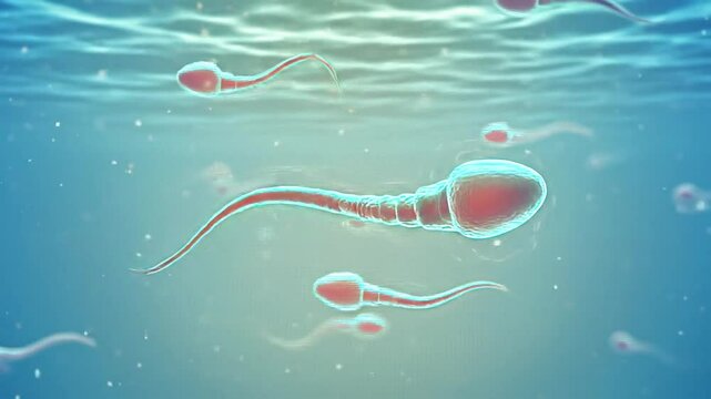 A Sperm cartoon illustration swimming in the summer sea