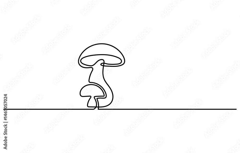 Poster Mushroom in one continuous line drawing. Nature food in simple linear style. Edible autumn harvest in editable stroke. Doodle oneline vector illustration