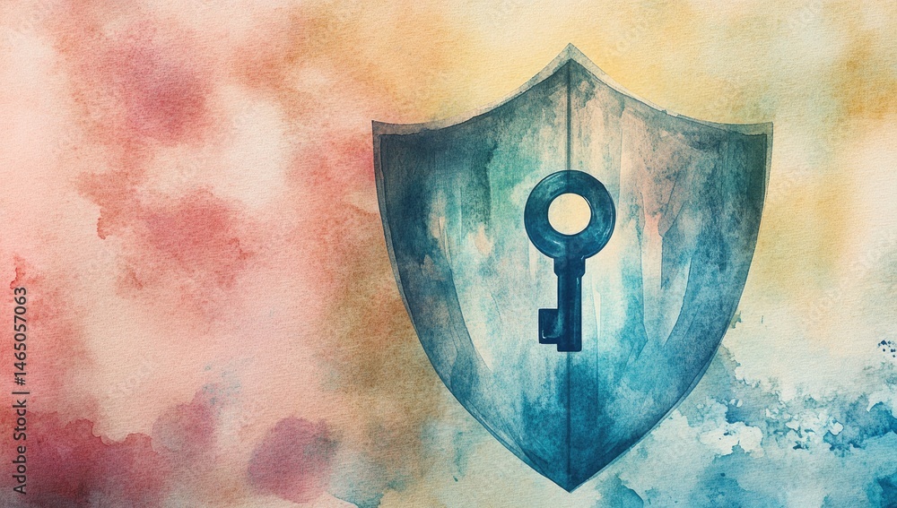 Poster protective shield with a key, soft color background
