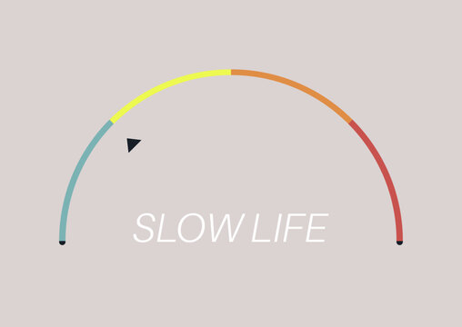 A slow life speed meter showcases the importance of taking a break, reminding individuals to embrace a more relaxed pace amid daily pressures and distractions, promoting mindfulness