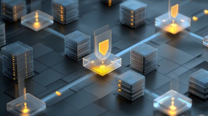 icon protecting glowing database in a transparent cube
