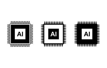 Artificial intelligence AI processor chip icon.AI Processor circuit vector set. Mini AI CPU icon collection.