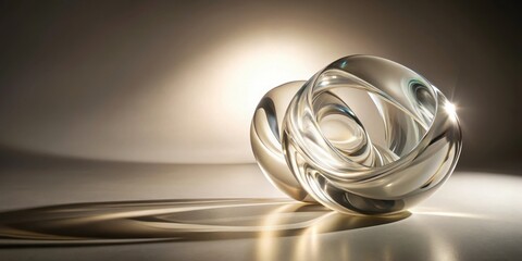 Elegant glass sculpture casting soft shadows in natural light on a neutral surface , studio lighting