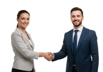 Two people in suits shaking hands on isolated on a transparent background