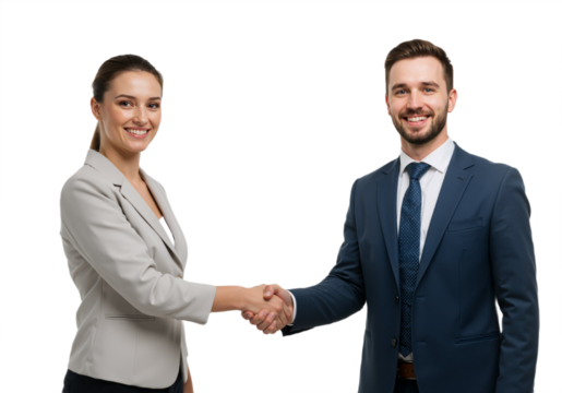 Two people in suits shaking hands on isolated on a transparent background