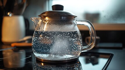 Tea maker with a transparent pot showing boiling water