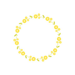 Floral wreath with hand drawn flowers branches and leaves. Round frame. Vector illustration isolated on white background. Perfect for wedding invitation, greeting card and so on