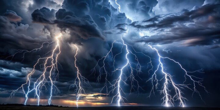 Dark grey stormy sky with intense lightning bolts illuminating the dark clouds, creating a dramatic and electrifying atmosphere , cloudy, atmospheric