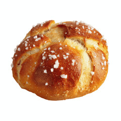 Crusty Bread Roll with Salt Crystals, Isolated on Bright Cyan Transparent background