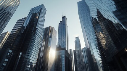 Fototapeta premium Golden skyline view of downtown Chicago buildings high resolution picture