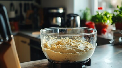 Food processor making hummus in a sleek modern kitchen