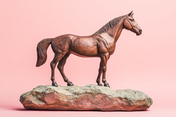 Fototapeta premium Detailed bronze sculpture of a horse atop a rock.