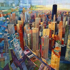 Modern skyscrapers in Chicago captured at stunning sunset high resolution picture