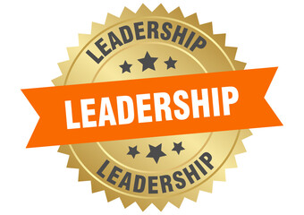 leadership. leadership round orange and gold label isolated on transparent background