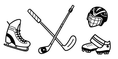 Ice Hockey Equipment Line Art Illustration Set