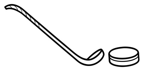 Simple Line Drawing of Hockey Stick and Puck