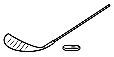 Hockey Stick and Puck Line Art Graphic Illustration