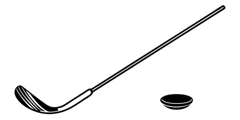 Black and White Illustration of a Hockey Stick and Puck