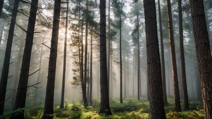 Obraz premium misty morning in the forest