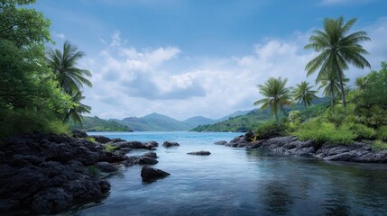 Obraz premium A Professional HD photograph of a Beautiful and Serene Tropical Bay during springtime.