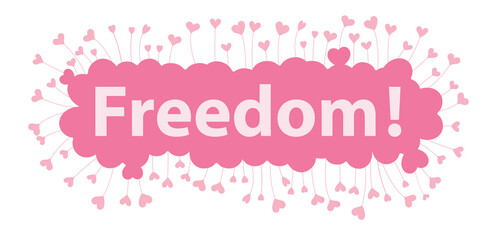 freedom word in pink hearts background