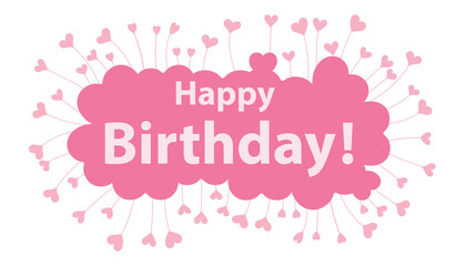 happy birthday word in pink hearts background