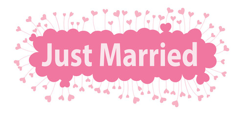 just married word in pink hearts background