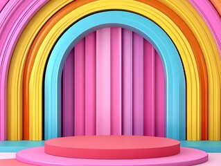 Colorful Rainbow Arch & Podium Background