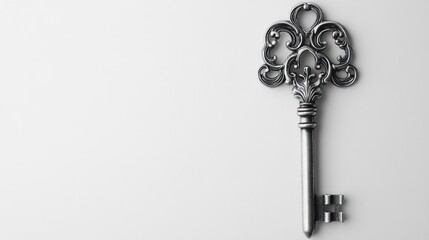 Ornate antique key on white background