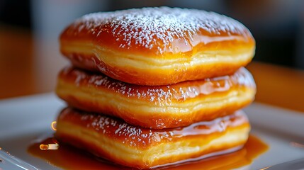 Golden Donuts with Powdered Sugar on Vintage Plate