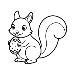 a kawaii squirrel holding a tiny decorated line art vector silhouette