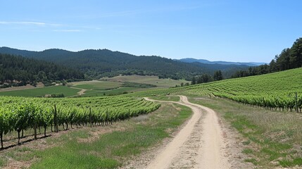 Scenic cycling trail through wine country with vineyard rows on both sides