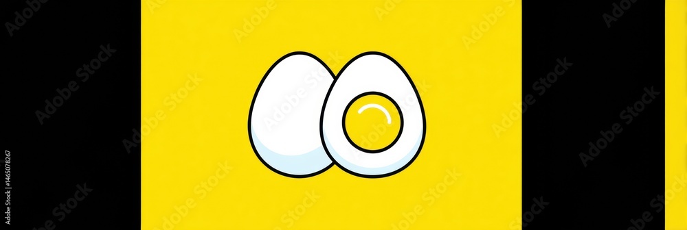 Aufkleber stylized egg illustration cut in half featuring a simple yolk icon set against a bright yellow backg