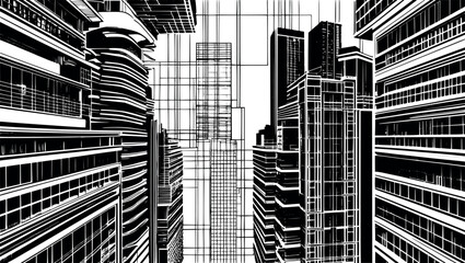 Technical city grid engraving-style abstract vector background