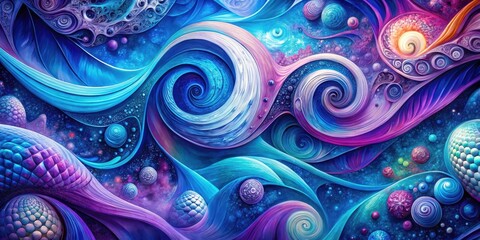 Colorful abstract collage with blue and purple hues, featuring swirling shapes and textures, design, colorful,  design