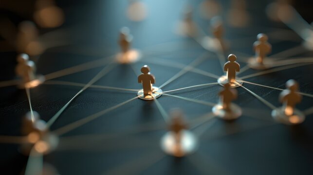 Network of connected figures in a dark background.
