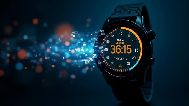 Futuristic Digital Watch with Dynamic LED Display and Time Interface                      