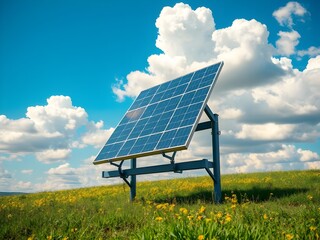 Solar Panel on a Sunny Day in a Field