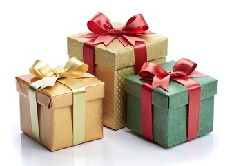 Obraz premium Three gift boxes are displayed against isolated on white background