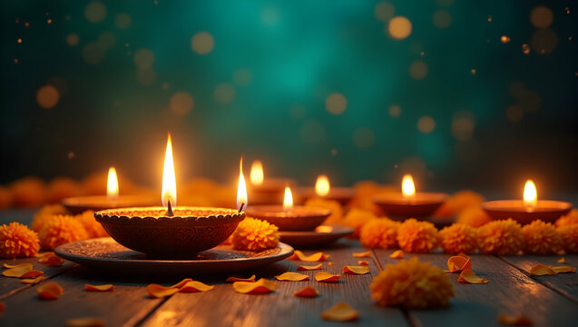 Warm Diwali Wishes, Traditional Oil Lamps Illuminate Festive Greetings and Celebrations for a Joyful and Prosperous Festival of Lights Invitation Card