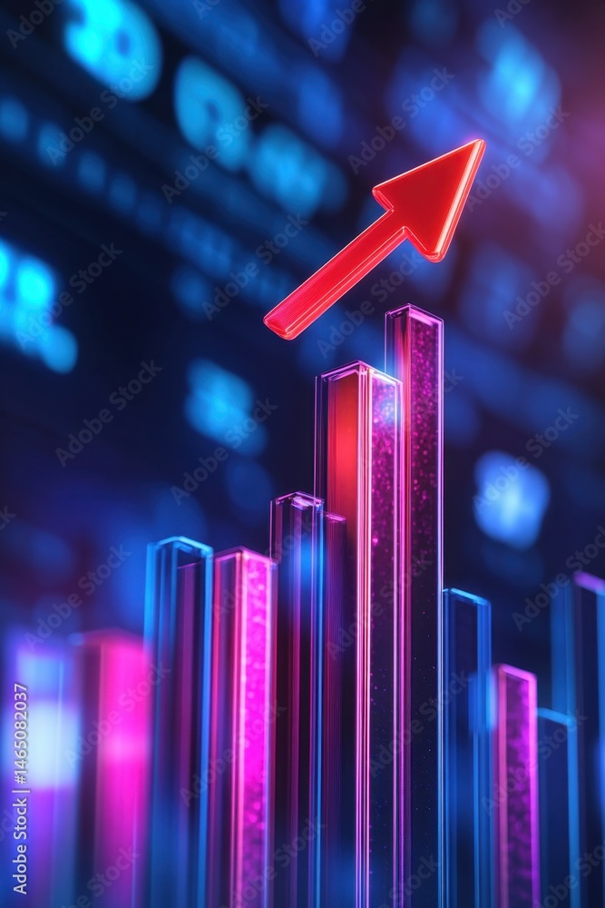 Poster rising bar graph with red arrow