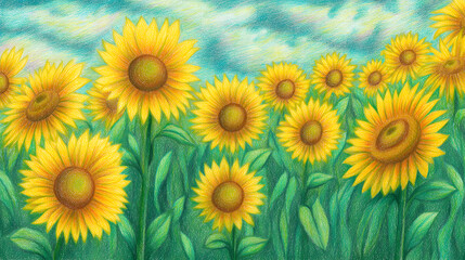 Obraz premium Sunflower Field Drawing