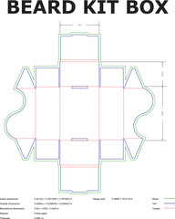 Detailed vector diagram for a beard kit box showcasing bleed trim crease lines and specifications for efficient design.