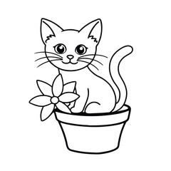 a kitten sitting flower pot coloring page vector art silhouette 