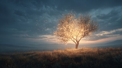 Serene Tree with Birds in Flight - Nature Landscape Photography