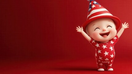 Cute cartoon baby celebrating their first 4th of July