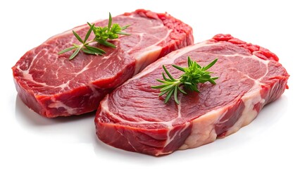 Fototapeta premium Two steaks are shown isolated on white background