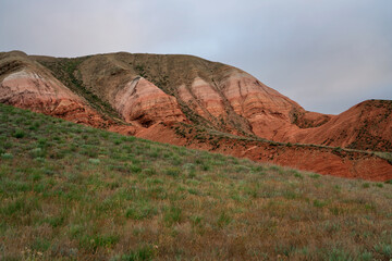 Picturesque slopes of the highest point of the Caspian lowland - Bolshoe Bogdo Mountains on a...